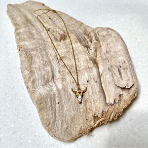 Sunflower Horn/floral skull candy boho rustic gold necklace southwestern vibe